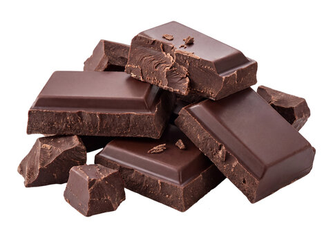 Pieces of dark chocolate isolated on transparent background