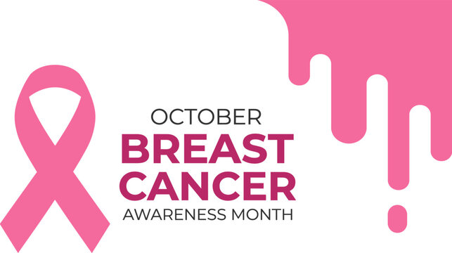 Pink ribbon vector illustration symbolizing october breast cancer awareness month campaign featuring dripping liquid design elements and bold typography