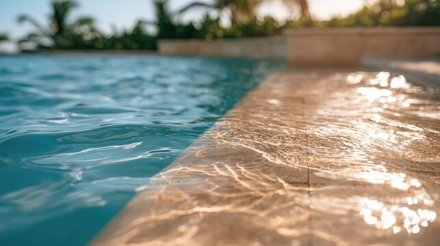 Close up of crystal clear swimming pool water surface.