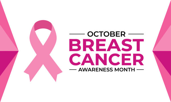 Breast cancer awareness month vector illustration featuring traditional pink ribbon symbol and bold promotional typography design elements