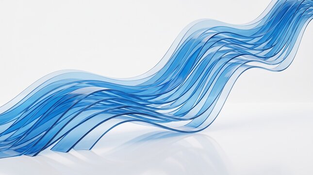 Abstract 3D Background Featuring Translucent Wavy Blue Layers Flowing Against a Clean White Surface Creating a Dynamic Fluid Motion Effect