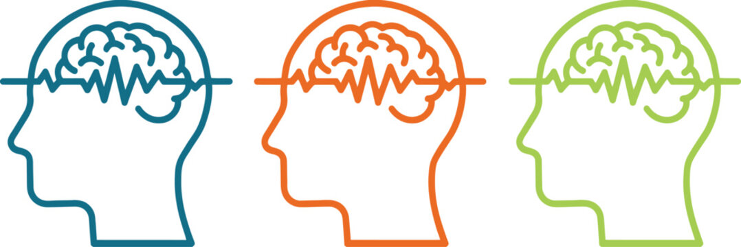 Artificial intelligence brain wave icon featuring a human head with AI processor in soft pastel colors