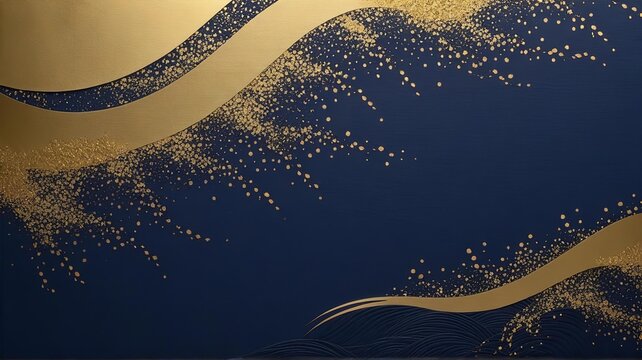 ​和柄 和紙 金箔 背景 テクスチャ 紺 高級 和風 エレガント 青海波 山波 コピースペース
