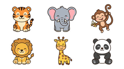 Obraz premium Cute Cartoon Safari Animals Collection Isolated