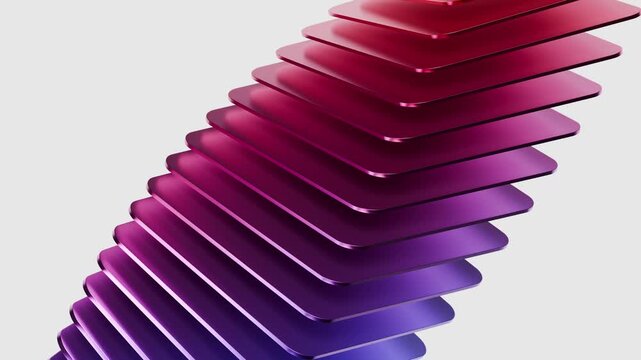 Seamless looping abstract purple and pink curved plates waving 3D rendering