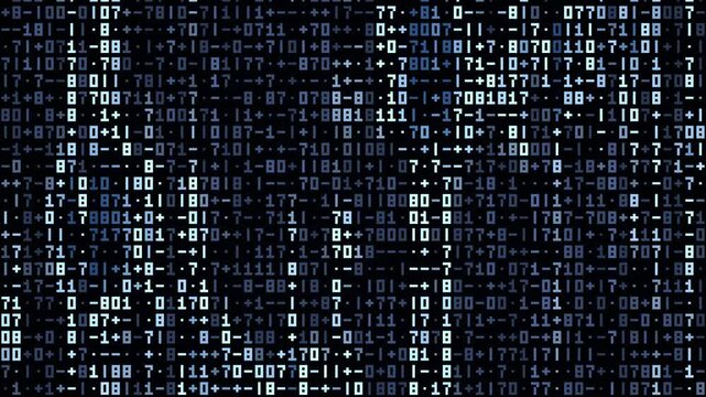 Digital binary code stream glowing with blue and white light creating abstract technology cyberspace background