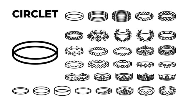 Circlet Collection: A comprehensive display of various circlet designs, including ornate crowns, delicate laurel wreaths, and simple bands, showcasing a range of artistic embellishments.