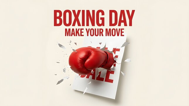 Boxing day sale promotional banner with red boxing glove and splash on white background