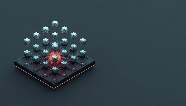 Isometric 3D illustration of agentic AI multi-agent cybersecurity swarm and collaborative network defense