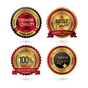 Premium quality guarantee badges and seals for product branding on transparent background