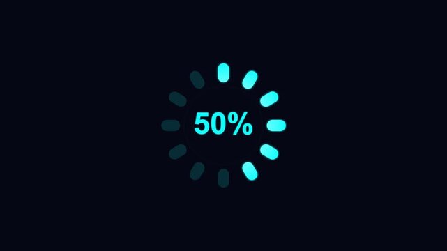 Cyan Loading Spinner with 50 Percent Text on Dark Background