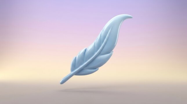 Minimalist 3D render of a single light blue feather icon on soft gradient background