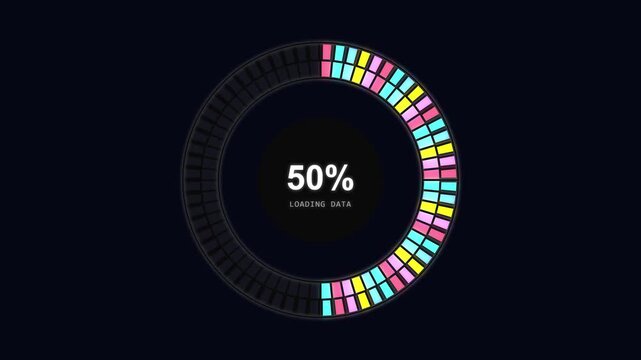 Circular Progress Bar Loading Data 50 Percent Colorful Segments Dark Background
