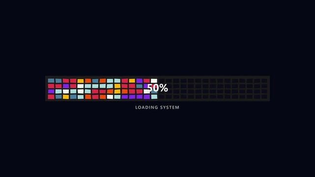 Colorful Loading Bar Progress Indicator Showing Fifty Percent Complete on Dark Background