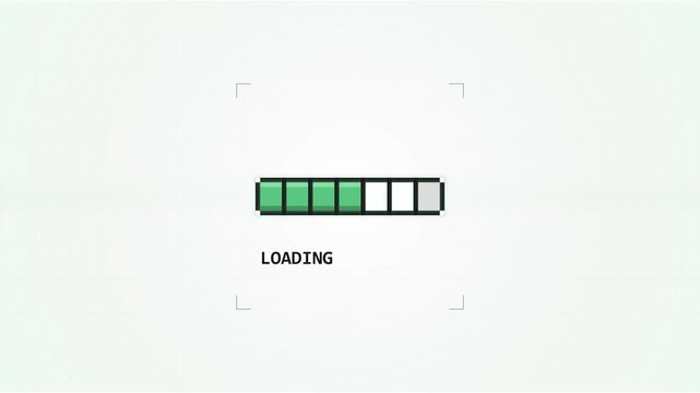 Pixelated Loading Bar Progress Indicator with Green Segments Filling up on White Background