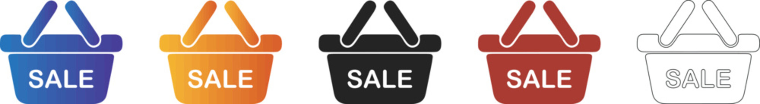Sale shopping basket icon set