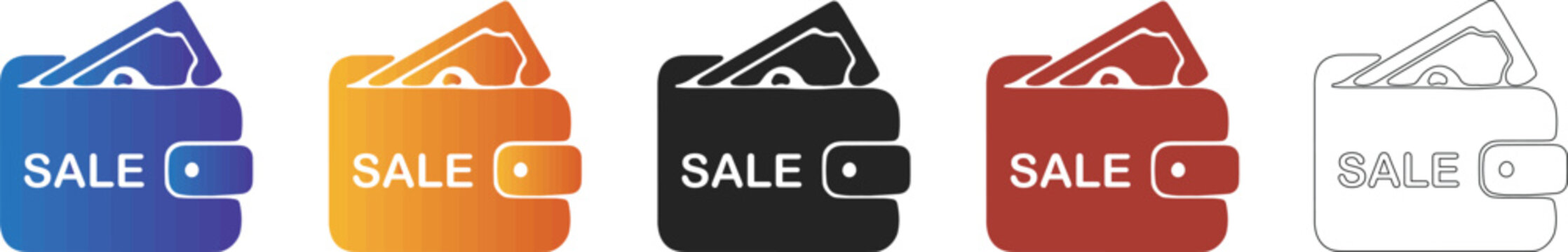 Sale wallet and money icon set