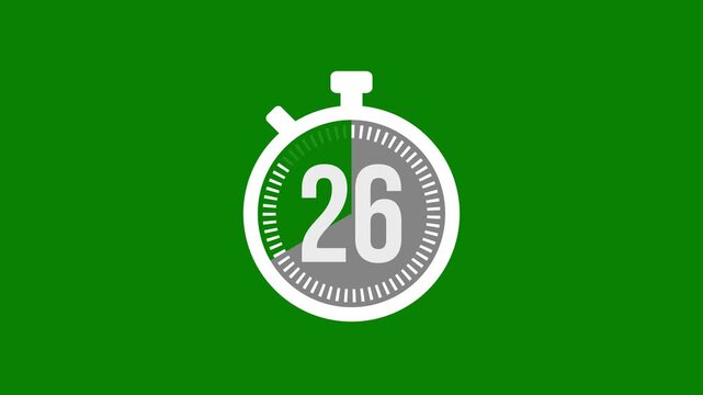 Minimal white stopwatch animation counting down from 30 seconds to 0 for time tracking concepts