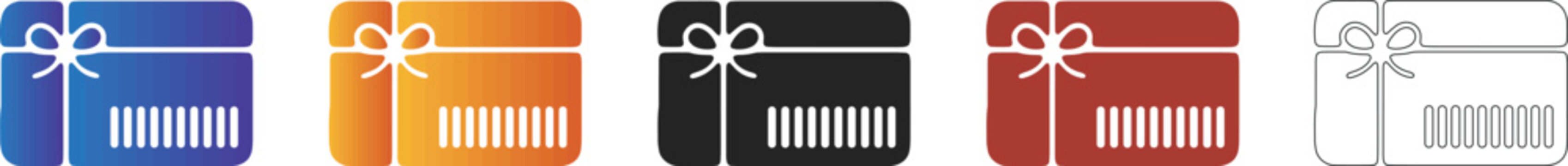 Gift card icon with ribbon and barcode