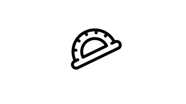 Protractor stationery outline icon looping animation, geometry angle measure tool symbol motion graphic for education presentation design use