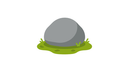 A gray rounded stone rests upon a patch of green grass presented as a flat vector illustration boulder rock pebble grey graphic © SABINA0902