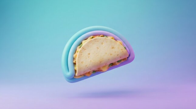 3D render of a delicious taco snack icon floating on a soft colorful gradient background