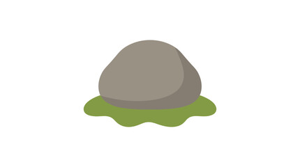 A gray boulder resting on a patch of green grass is depicted in a flat vector illustration stone rock pebble geology terrain © SABINA0902