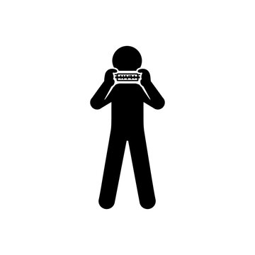 Pictogram icon of a man playing the harmonica with both hands, representing blues or folk music.