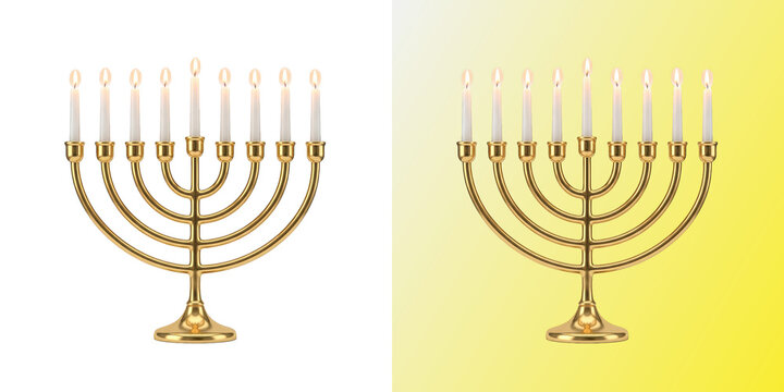 Gold menorah with burning candles for Hanukkah holiday celebration