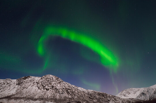 Norway, Troms, View of Aurora Borealis near Tromso