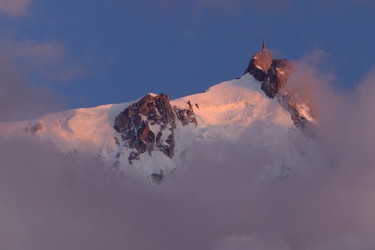 France, View of Aiguille du Midi at sunset