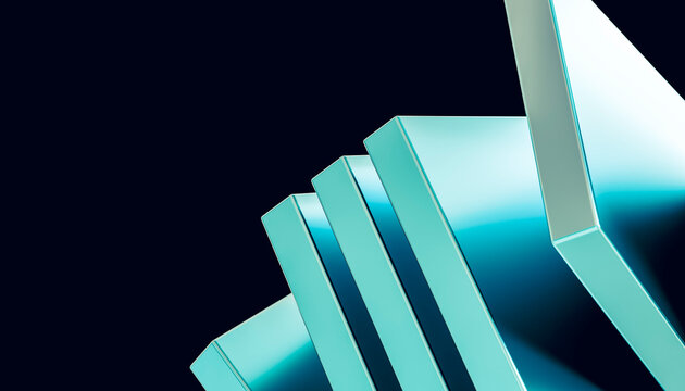Abstract modern turquoise geometric layers on dark background