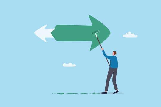 Change direction transform business to alternative resolution, replace or forward better direction, change or reform strategy, businessman paint arrow direction changing and transform new direction.