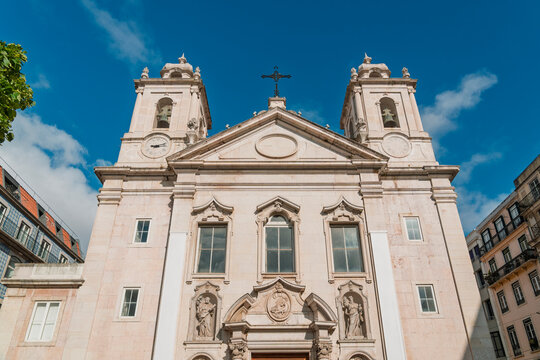 The historic Sao Paulo church decorates the cityscape of Lisbon