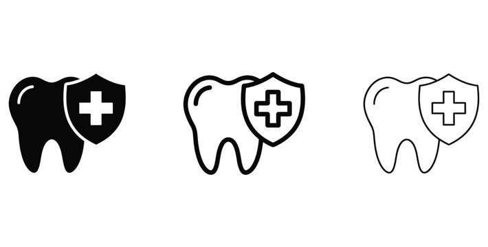 Medical dental icons with shield and cross symbol for healthcare protection and safety