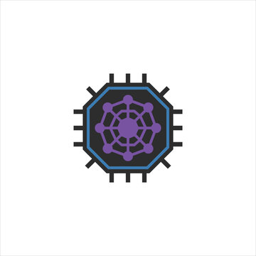 Deep learning artificial intelligence inference processor vector icon with complex neural network pattern for modern tech applications.