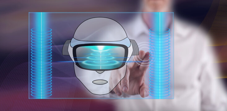 Man touching a virtual reality concept
