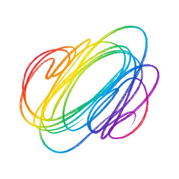 Abstract rainbow colored scribble doodle drawn with oil pastel isolated on white background transparent background