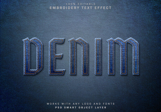 Denim Embroidery Text Effect Mockup