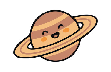 Cute saturn planet character with rings space flat vector illustration isolated on white background © fajarnf