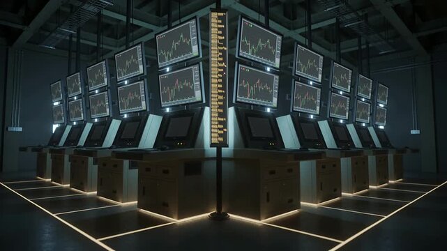 Updating monitor bank in tech room, automated systems refreshing stacked monitors and LED ticker