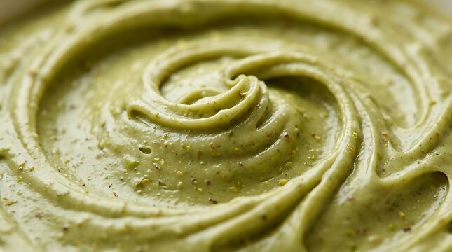Close Up Macro Shot of Creamy Pistachio Nut Butter Spread with Swirls and Texture for Food Design