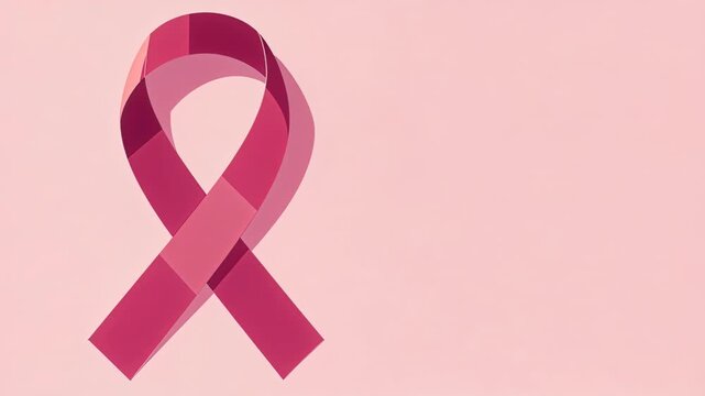 Light shift causing pink ribbon sliding left third on pale pink backdrop, showing shadow