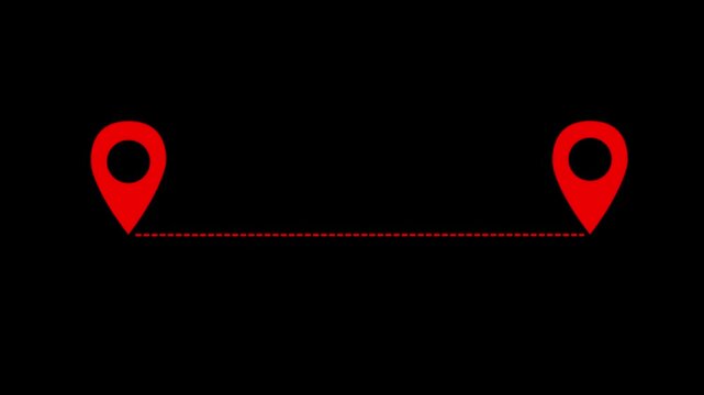 red location pin icon animations connected and red line on the black background.