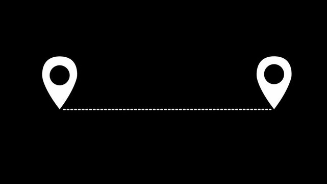 white location pin icon animations connected and white line on the black background.
