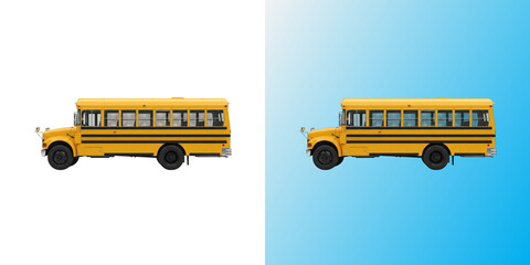 Yellow school bus side view cutout isolated on white © FAZLE