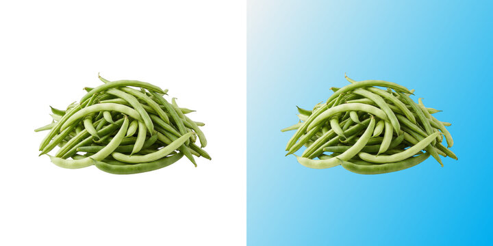 Fresh green beans pile isolated on white studio background