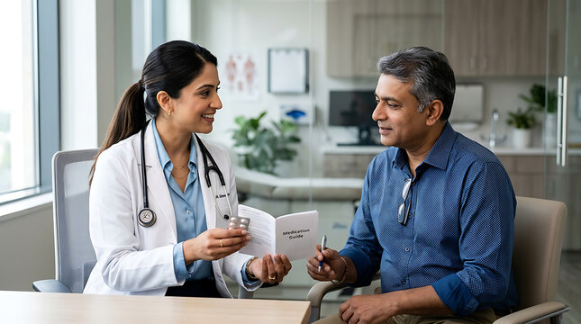 medical consultation between a doctor and patient in a well-lit clinic setting