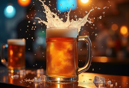 Sake Bomb Dynamic Drop Into Beer Mug Intense Student Bar Environment