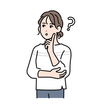 疑問符を浮かべて考える主婦のシンプルなベクターイラスト素材